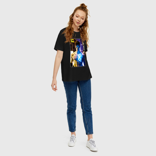 Женская футболка хлопок Oversize с принтом Cool neon dude, вид сбоку #3