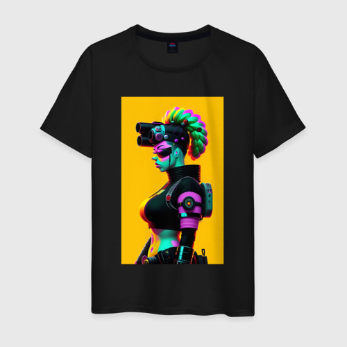 Мужская футболка хлопок с принтом Мардж Симпсон - киберпанк, вид спереди #2