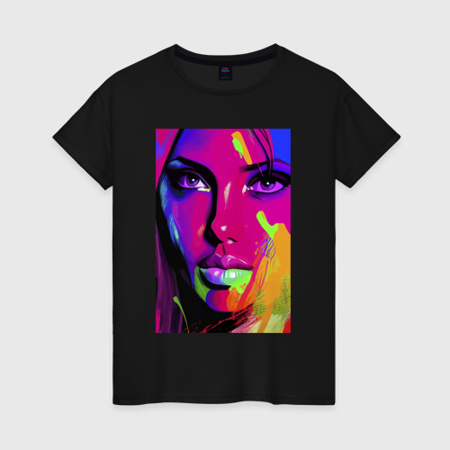 Женская футболка хлопок с принтом Эскиз лица девушки - авангард, вид спереди #2