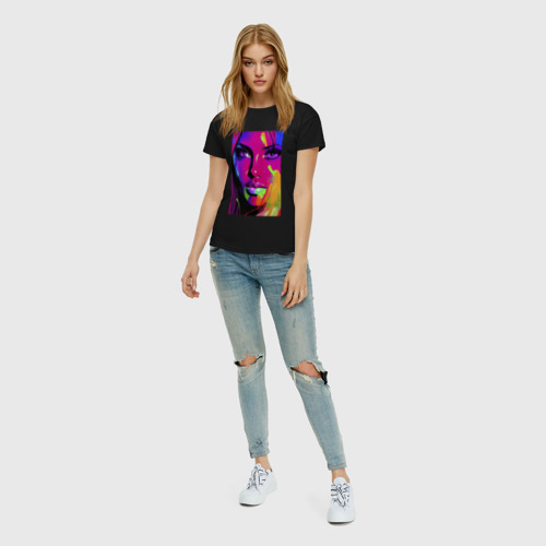 Женская футболка хлопок с принтом Эскиз лица девушки - авангард, вид сбоку #3