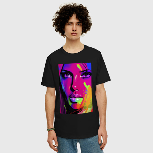 Мужская футболка хлопок Oversize с принтом Эскиз лица девушки - авангард, фото на моделе #1