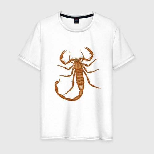 Мужская футболка из хлопка с принтом Скорпион коричневых тонов, вид спереди №1