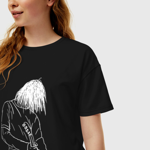 Женская футболка хлопок Oversize Kurt Cobain grunge, цвет черный - фото 3