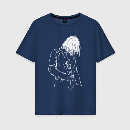 Женская футболка из хлопка оверсайз с принтом Kurt Cobain grunge, вид спереди №1