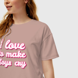 Женская футболка хлопок Oversize I love to make boys cry барби стиль - фото 2