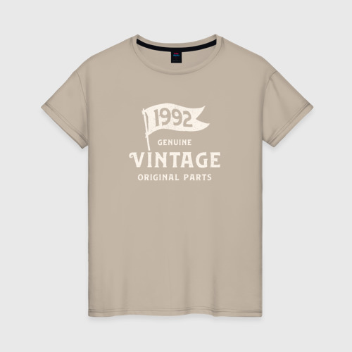 Женская футболка хлопок с принтом 1992 подлинный винтаж - оригинальные детали, вид спереди #2