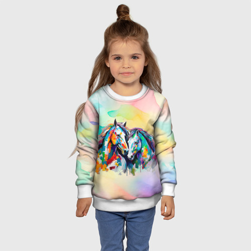 Детский свитшот 3D с принтом Две разноцветные лошади, фото #4