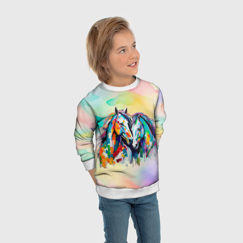 Детский свитшот 3D с принтом Две разноцветные лошади, вид сбоку #3