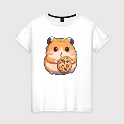 Хомячок с печенькем – Женская футболка хлопок с принтом купить со скидкой в -20%