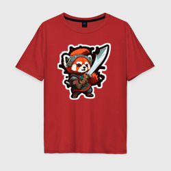 Мужская футболка хлопок Oversize Красная панда воин