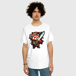 Мужская футболка хлопок Oversize Красная панда воин - фото 2