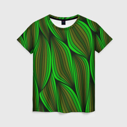 Женская футболка 3D Зелёные листовые линии