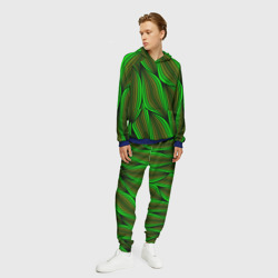 Мужской костюм с толстовкой 3D Зелёные листовые линии - фото 2