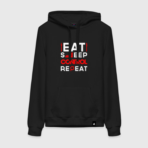 Женская толстовка хлопок Надпись eat sleep Control repeat, цвет черный