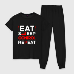 Женская пижама хлопок Надпись eat sleep Control repeat