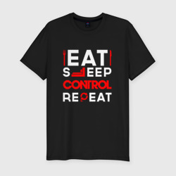 Мужская футболка хлопок Slim Надпись eat sleep Control repeat