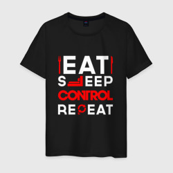 Мужская футболка хлопок Надпись eat sleep Control repeat
