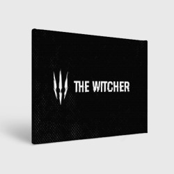 Холст прямоугольный The Witcher glitch на темном фоне: надпись и символ