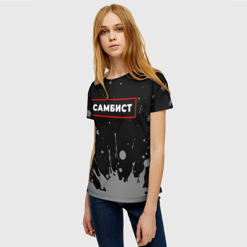 Женская футболка 3D с принтом Самбист - в рамке красного цвета, фото на моделе #1