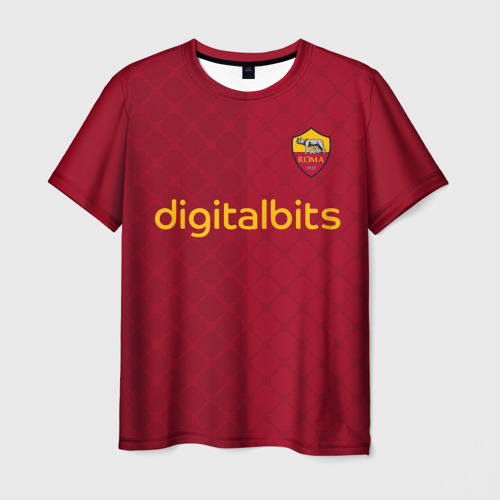 Мужская футболка 3D с принтом Пауло Дибала ФК Рома форма 22/23 домашняя, вид спереди #2