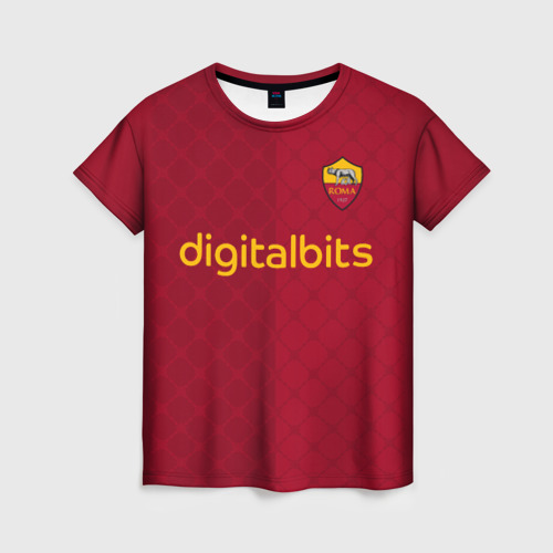 Женская футболка 3D с принтом AS Roma форма 22/23 домашняя, вид спереди #2