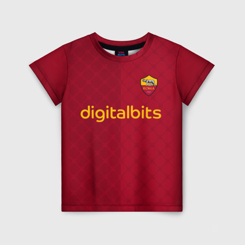 Детская футболка с принтом AS Roma форма 22-23 домашняя, вид спереди №1