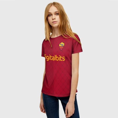 Женская футболка 3D с принтом AS Roma форма 22/23 домашняя, фото на моделе #1