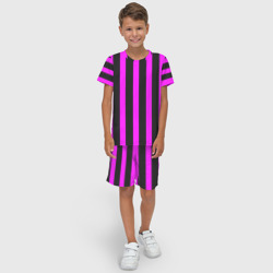 Детский костюм с шортами 3D В полоску черного и фиолетового цвета - фото 2