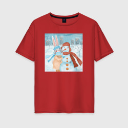 Женская футболка хлопок Oversize Я и снеговик