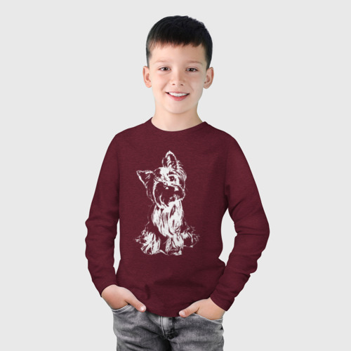 Детский лонгслив хлопок Силуэт Йоркширского терьера, цвет меланж-бордовый - фото 3