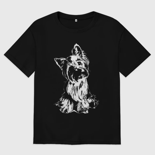 Женская футболка хлопок Oversize с принтом Силуэт Йоркширского терьера, вид спереди #2