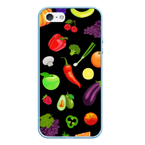 Чехол для iPhone 5/5S матовый Фрукты и овощи, цвет голубой