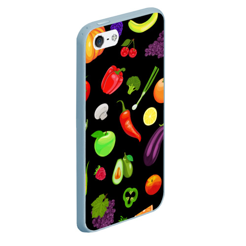 Чехол для iPhone 5/5S матовый Фрукты и овощи, цвет голубой - фото 3