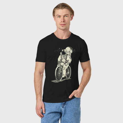 Мужская футболка хлопок Космонавт велосипедист, цвет черный - фото 3