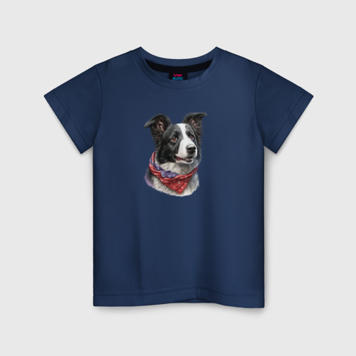 Детская футболка хлопок Бордер-колли, портрет, цвет темно-синий