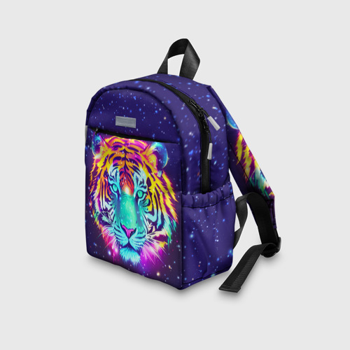 Детский рюкзак 3D с принтом Светящаяся голова тигра и звезды, вид сбоку #3