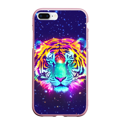 Чехол для iPhone 7Plus/8 Plus матовый с принтом Светящаяся голова тигра и звезды, вид спереди #2