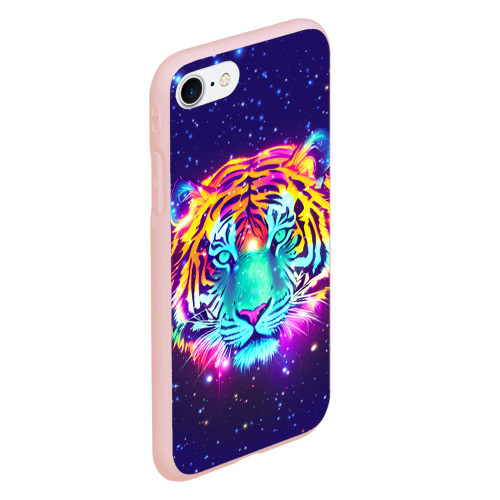 Чехол для iPhone 7/8 матовый с принтом Светящаяся голова тигра и звезды, вид сбоку #3