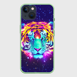Чехол для iPhone 14 Светящаяся голова тигра и звезды