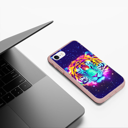 Чехол для iPhone 7/8 матовый с принтом Светящаяся голова тигра и звезды, фото #5