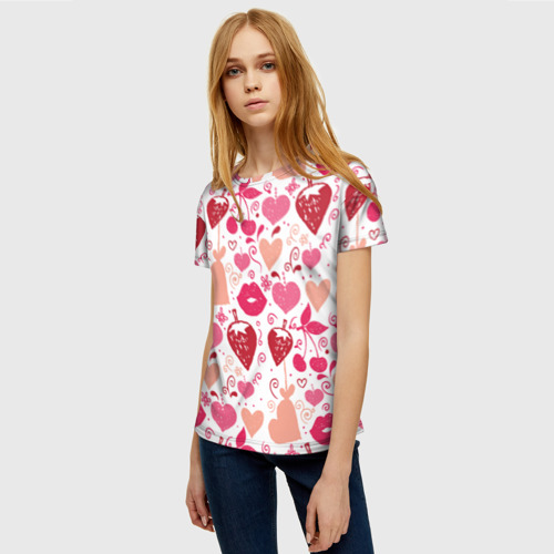 Женская футболка 3D Клубничная любовь, цвет 3D печать - фото 3
