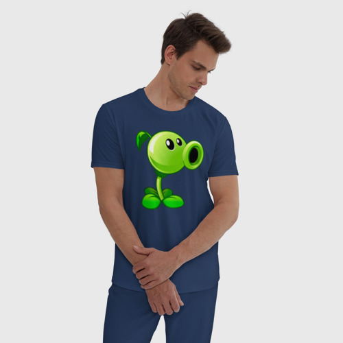Мужская пижама хлопок Зелёный горохострел, цвет темно-синий - фото 3