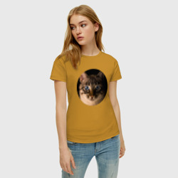 Женская футболка хлопок Кошка внимательно смотрит - фото 2