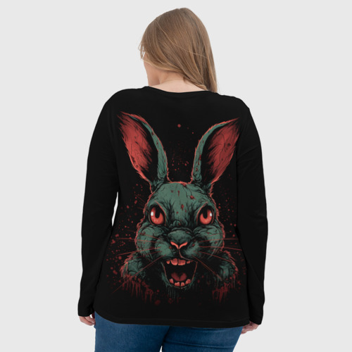 Женский лонгслив 3D с принтом Злой кролик в темноте, вид сзади #2