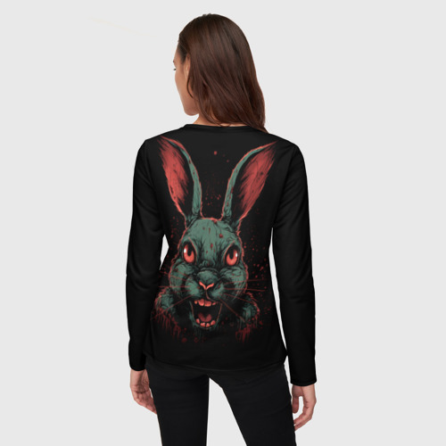 Женский лонгслив 3D с принтом Злой кролик в темноте, вид сзади #2