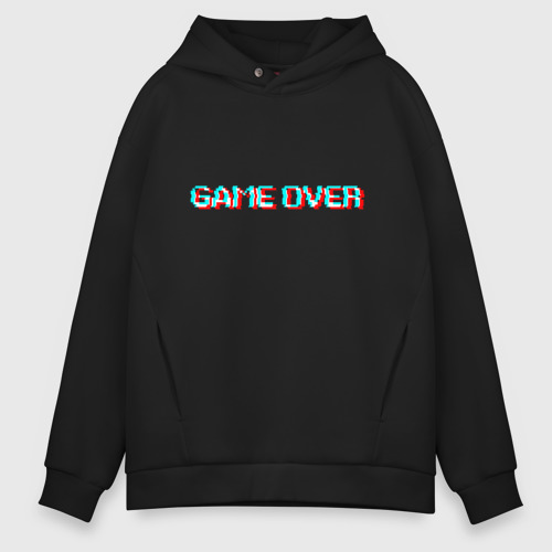 Мужское худи Oversize хлопок Glitch game over, цвет черный