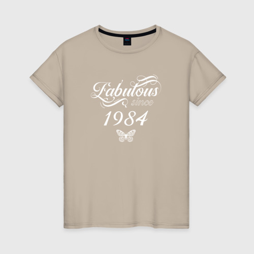 Женская футболка хлопок Fabulous since 1984, цвет миндальный