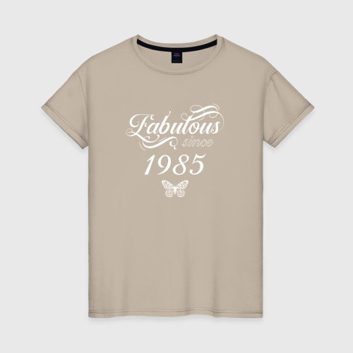Женская футболка хлопок Fabulous since 1985, цвет миндальный