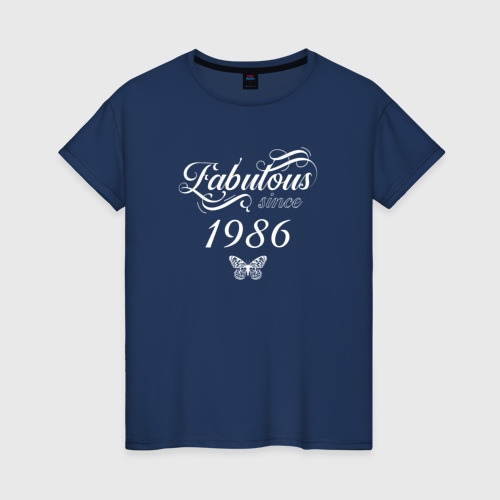 Женская футболка из хлопка с принтом Fabulous since 1986, вид спереди №1