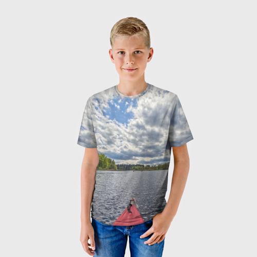 Детская футболка 3D с принтом Сплав на байдарке, фото на моделе #1
